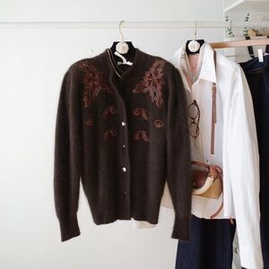 Vintage Leman Brown Embroidered Women's Cardigan